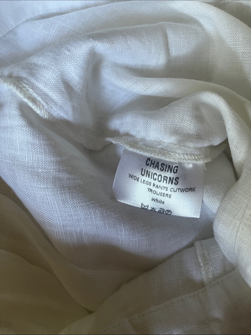 Chasing Unicorns βοΈ White Linen Cutwork Embroidery Wide Leg Trousers sz XS/Small - Picture 16 of 16